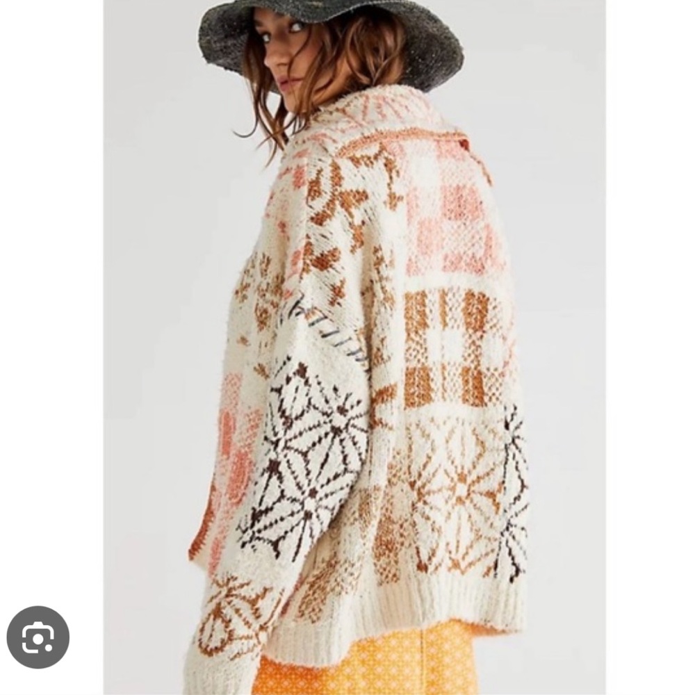 Free People Patterned Cardigan - Cream and Brown